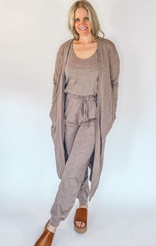 Set to Go Textured Jumpsuit And Cardigan Set