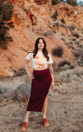 The Slip-On Slit Skirt | Burgandy