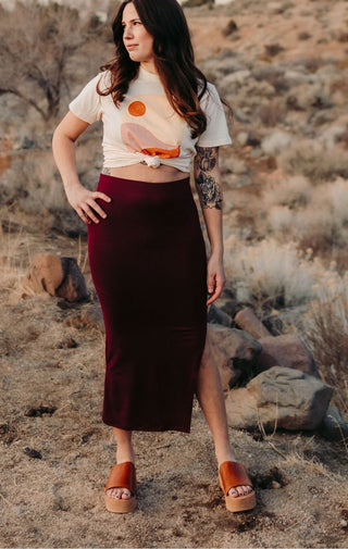 The Slip-On Slit Skirt | Burgandy