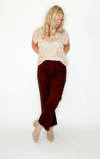 Champagne Sequin Top - Wedges And Wide Legs Boutique