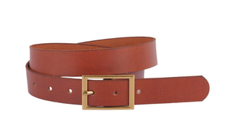 Classic Rectangle Buckle Leather Belt | Brown - Wedges And Wide Legs Boutique