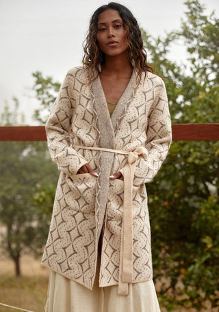 Diamond Jacquard Belted Cardigan - Wedges And Wide Legs Boutique