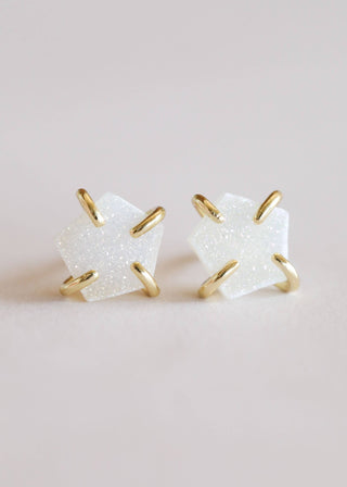 Druzy Prong White Gold Earrings - Wedges And Wide Legs Boutique