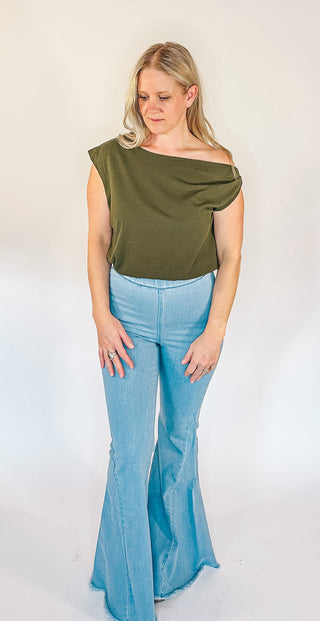 Evergreen Ease Drop Shoulder Top - Wedges And Wide Legs Boutique