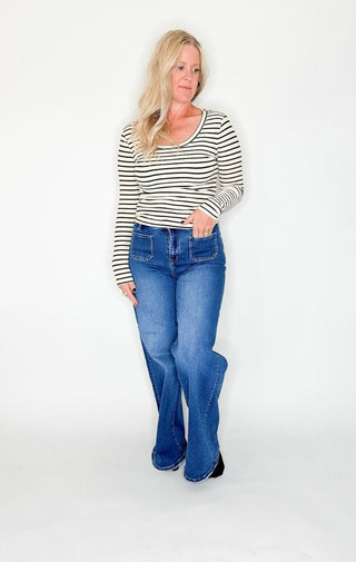 Selena Striped Long Sleeve - Wedges And Wide Legs Boutique