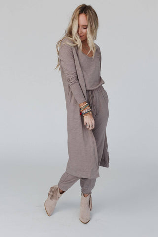 Set to Go Textured Jumpsuit And Cardigan Set - Wedges And Wide Legs Boutique