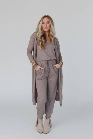 Set to Go Textured Jumpsuit And Cardigan Set - Wedges And Wide Legs Boutique