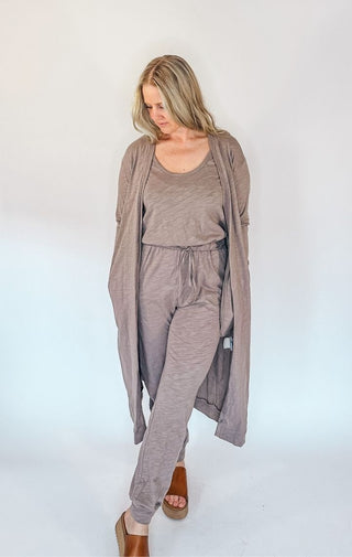 Set to Go Textured Jumpsuit And Cardigan Set - Wedges And Wide Legs Boutique