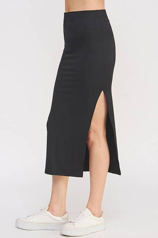 The Slip - On Slit Skirt | Black - Wedges And Wide Legs Boutique