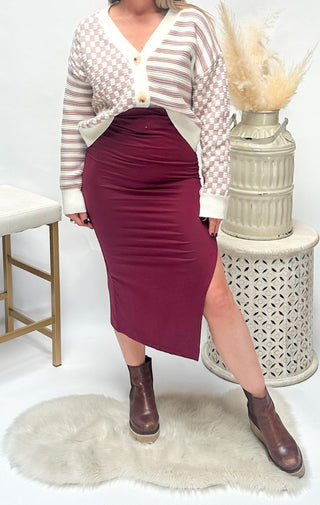 The Slip - On Slit Skirt | Burgandy - Wedges And Wide Legs Boutique