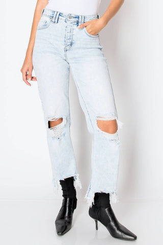 Tummy Control Lux Distressed Jeans - Wedges And Wide Legs Boutique