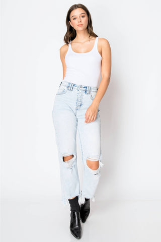 Tummy Control Lux Distressed Jeans - Wedges And Wide Legs Boutique