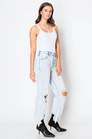 Tummy Control Lux Distressed Jeans - Wedges And Wide Legs Boutique