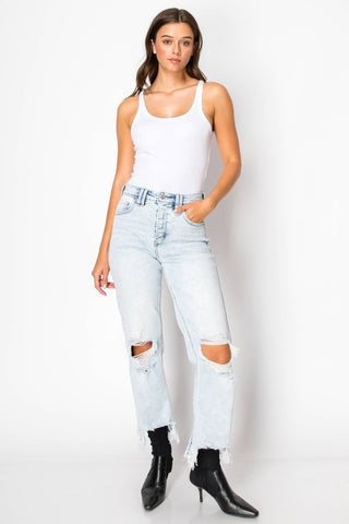 Tummy Control Lux Distressed Jeans - Wedges And Wide Legs Boutique