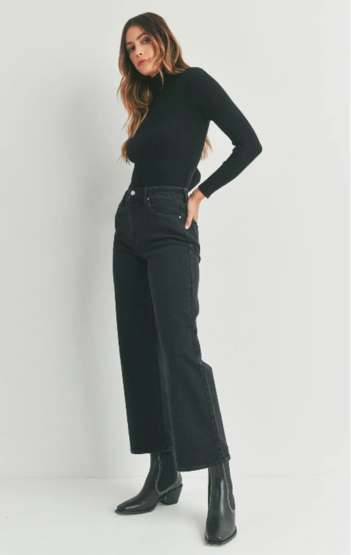 High Rise Full Length Straight Jeans In Black – Wedges And Wide Legs  Boutique