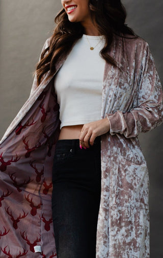 Make A Statement Velvet Duster Cardigan - Wedges And Wide Legs Boutique