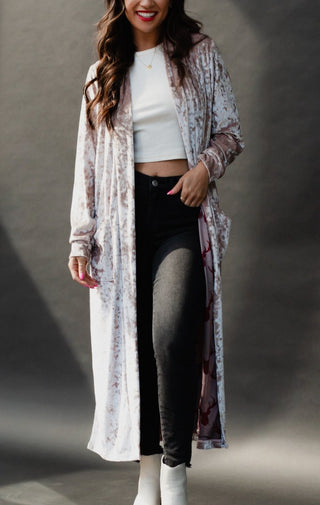 Make A Statement Velvet Duster Cardigan - Wedges And Wide Legs Boutique