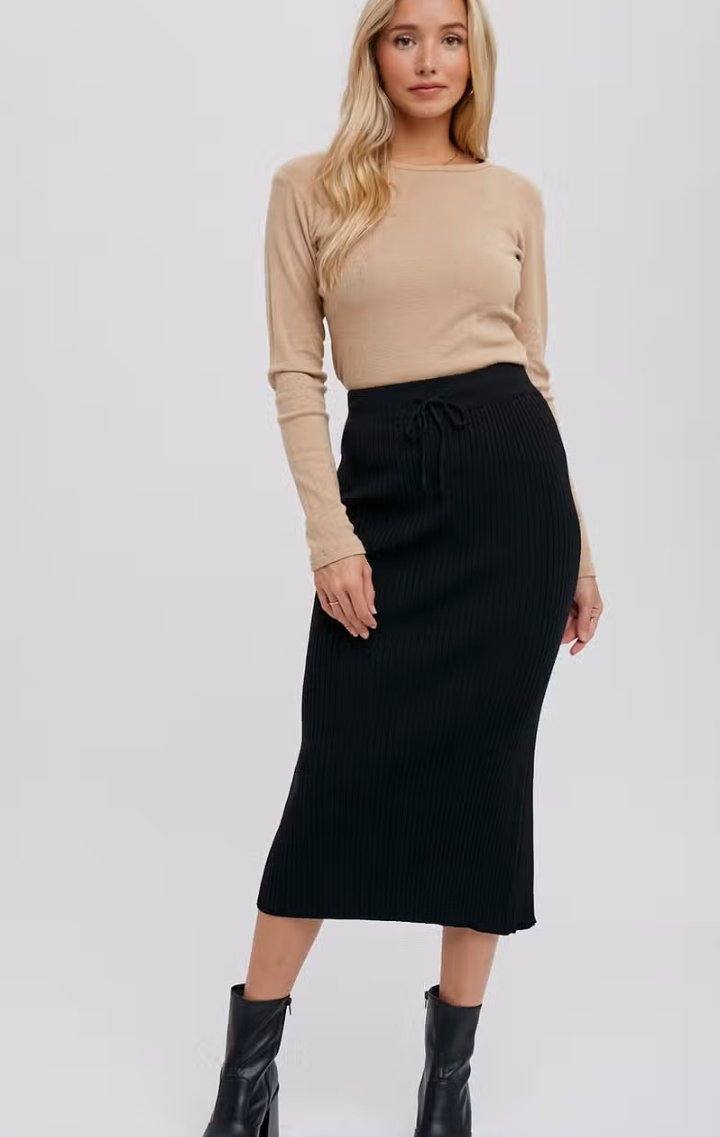 Ribbed Knit Midi Skirt